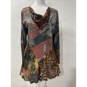 Feratelli Top Womans Large Leopard Patchwork Artsy Boho Lagenlook Cottage Tunic